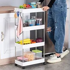 Етажерка на колесах для косметики 4 полки біла AND906 висота 115 см ширина 40 см