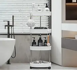 Кутовий стелаж для ванної кімнати на колесах 4 яруси білий 85х28х22см