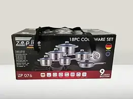 Набір каструль з нержавіючої сталі Zepline ZP-076 18 предметів антипригарне покриття багатошарове дно