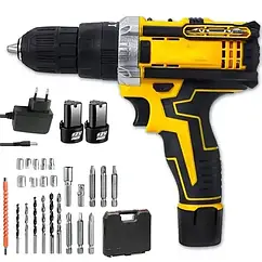 Акумуляторний шуруповерт 12В 2Аг з набором інструментів 0-400/1800 об/хв 32 Нм