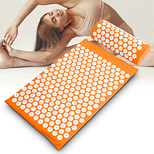 Акупунктурний масажний килимок + подушка для всього тіла, помаранчевий