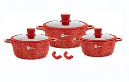 Набір каструль з антипригарним покриттям граніт 8 предметів багатошаровий