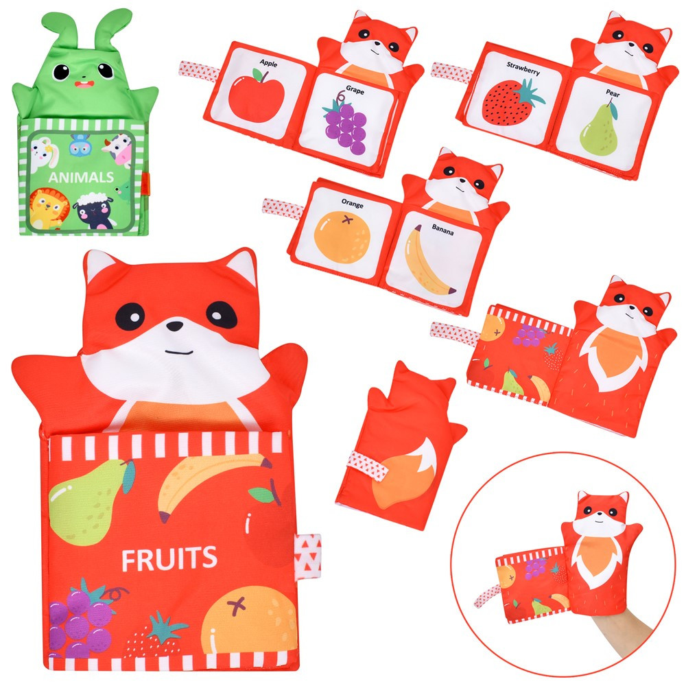 Розвивальна іграшка 2в1 м'яка книжка-рукавичка 2 різновиди QBX072A-73A, фото 1