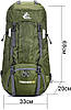Туристичний рюкзак FREE KNIGHT FK0395 60л водонепроникний - трекінговий похідний рюкзак, зелений, фото 7