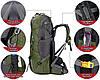 Туристичний рюкзак FREE KNIGHT FK0395 60л водонепроникний - трекінговий похідний рюкзак, зелений, фото 3