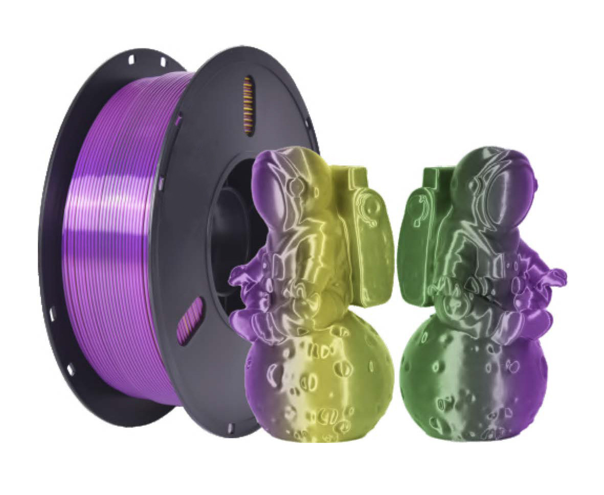 Пластикова нитка PLA, 1.75 мм, 1 кг, Шовковий триколор [жовто-зелено-фіолетовий]