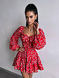Жіноча літня міні сукня з квітковим принтом з воланами та шнурівкою на спині, фото 6