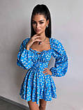 Жіноча літня міні сукня з квітковим принтом з воланами та шнурівкою на спині, фото 7