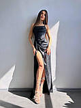 Жіночий вечірній сяючий костюм із люрексу зі спідницею максі з розрізом та корсетом, фото 4