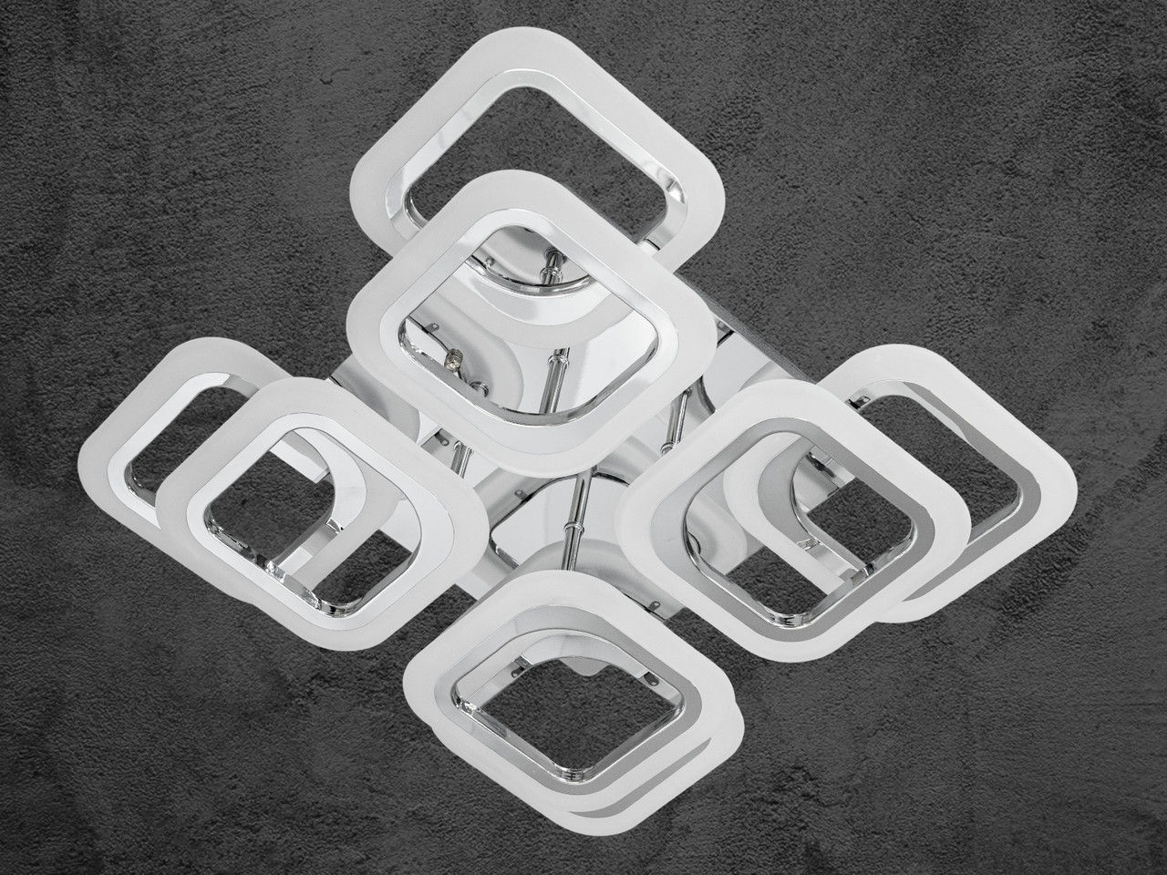 Світлодіодна квадратна люстра з димером на 70 Вт для дитячої, колір хром HAS8060/4+4HR