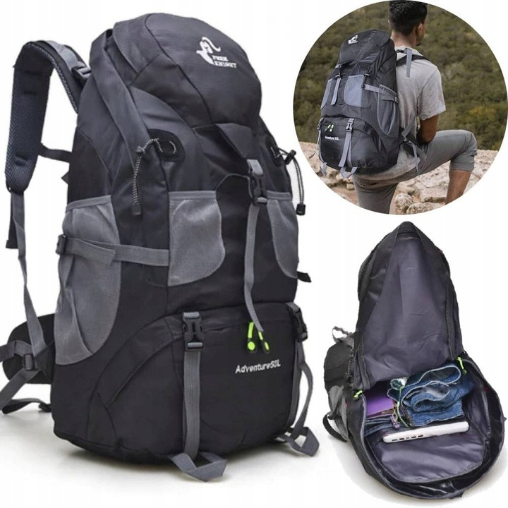 Туристичний рюкзак Free Knight FK0396 50 л, водонепроникний для походів, кемпінгу, трекінгу чорний, фото 1