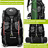 Туристичний рюкзак Free Knight FK0396 50 л, водонепроникний для походів, кемпінгу, трекінгу чорний, фото 6