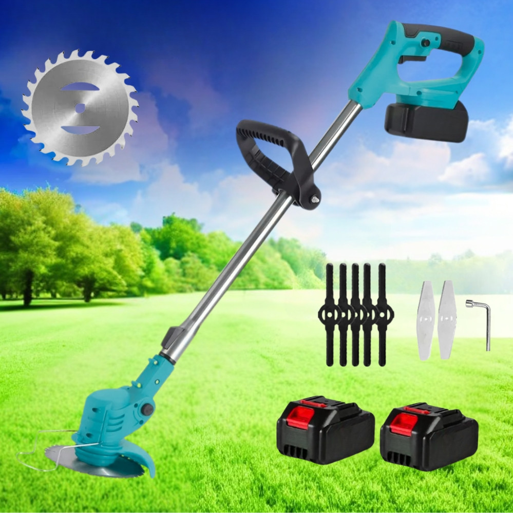 Газонокосарка електрична з телескопічною ручкою Портативний триммер для трави з 2 акумуляторами, фото 1