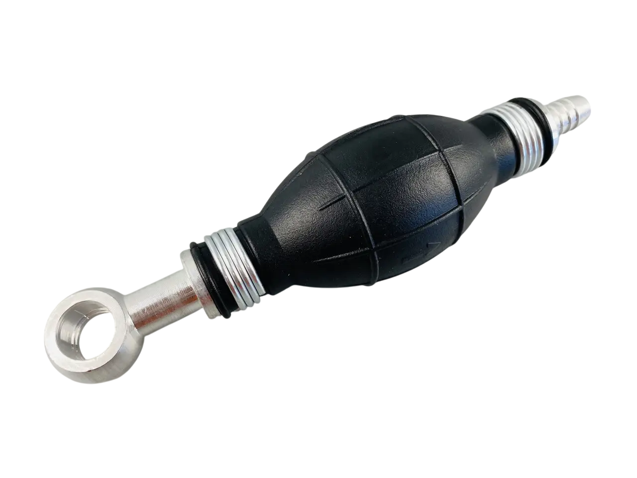 Ручний насос для перекачки з клапаном, гума масло-бензостійка, алюмінієві наконечники d=8 мм/d=14 мм, фото 1