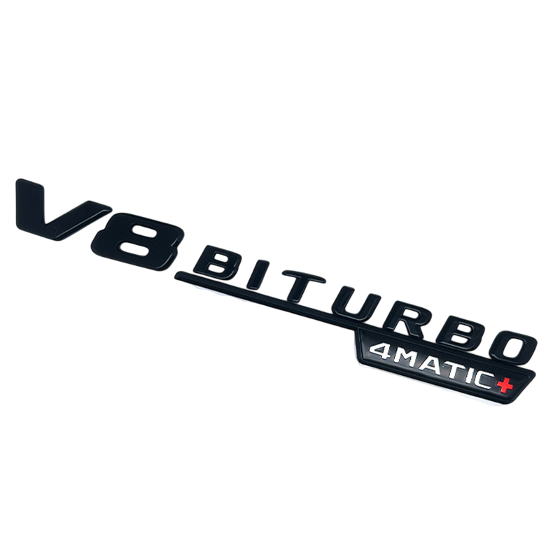 Емблема напис V8 BITURBO 4MATIC+ для Mercedes AMG чорна 250 мм пластик (на скотчі), фото 1