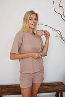 Женский комплект пижама рубчик с шортами и футболкой