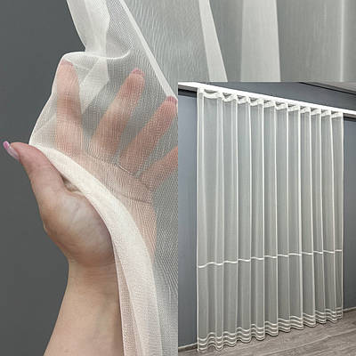 Уцінка! Готова тюль (3х2,7м.) з тканини бамбук. Колір молочний. Код 1732т 49-198