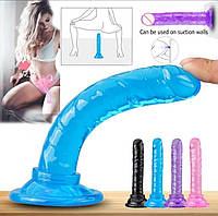 Фалоимитатор на присоске, фалос для трусиков силионовый дилдо голубой 14 см