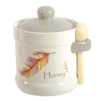 Банка для меду з дерев’яною ложкою SNT Флай, керамічна, 450 мл (KG-12863)