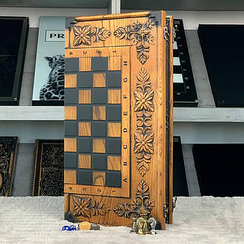 Шахи дерев'яні, фігури металеві, настільна гра в подарунок, 46×23×4 см, арт 191100