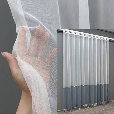 Готова тюль (3х2,7м.) з тканини бамбук. Колір молочний з синім. Код 1736т 42-0742