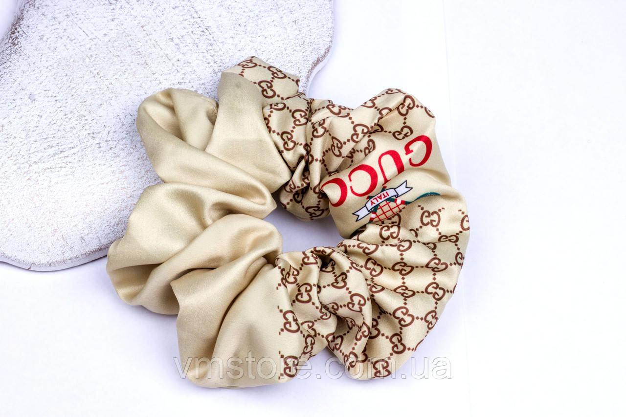 Бежева резинка для волосся, пишна гумка для волосся, фото 1