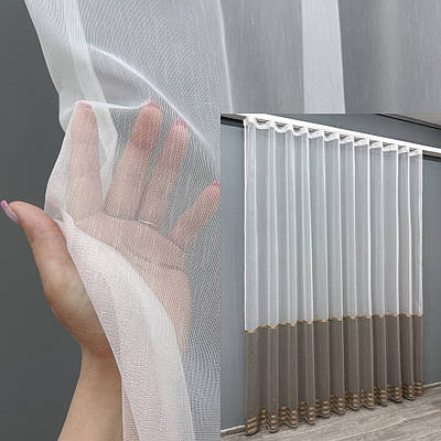 Уцінка! Готова тюль (3х2,7м.) з тканини бамбук. Колір молочний з мокко. Код 1734т 49-197