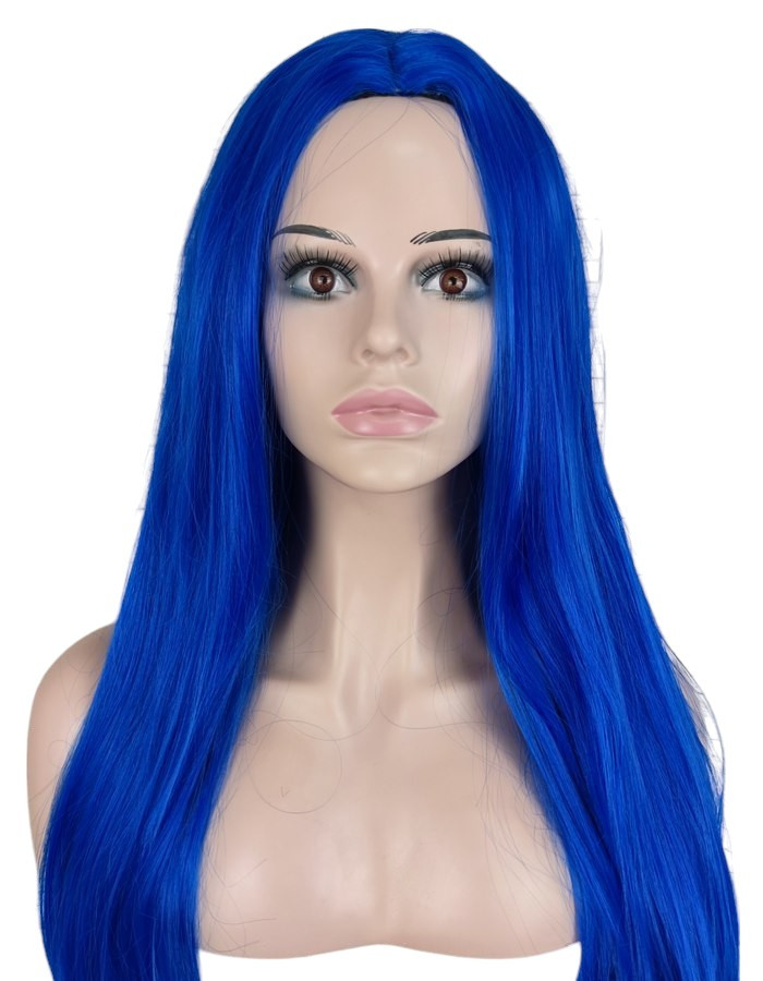 Перука синя довга пряма без чубчика з проділом жіноча для жінок 70см зі штучного волосся, фото 1