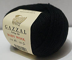 Нитки пряжа для в'язання Baby wool Gazzal Бебі вул Газзал № 803 - чорний