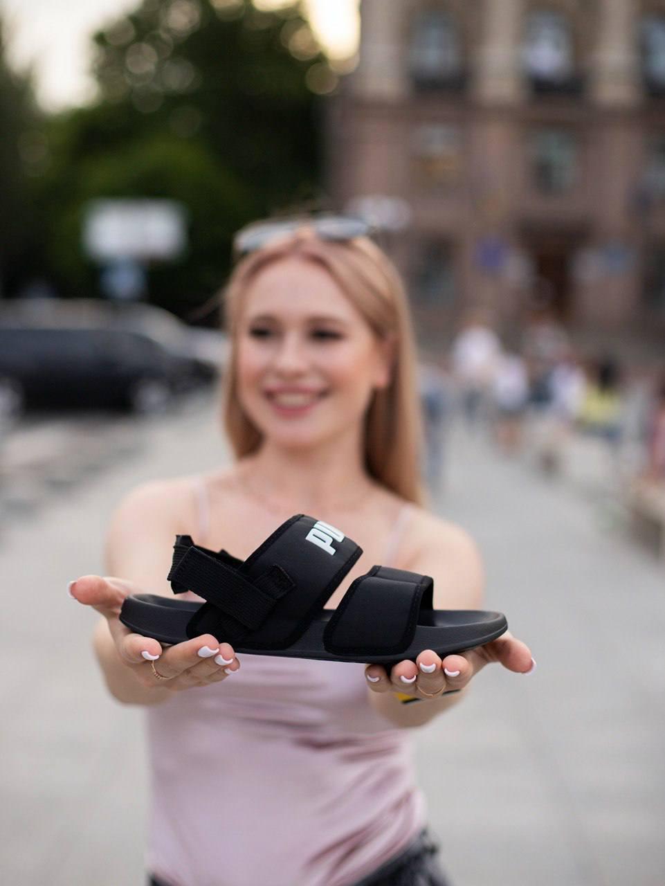 Жіночі босоніжки сандалі Puma Sandal Black Чорні Літнє взуття Пума Сандалс текстиль легке літо, фото 1