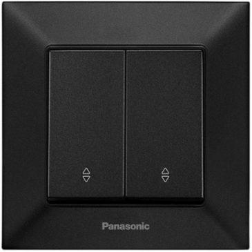Чорний вимикач прохідний двоклавішний Panasonic Arkedia Slim швидкий монтаж, фото 1