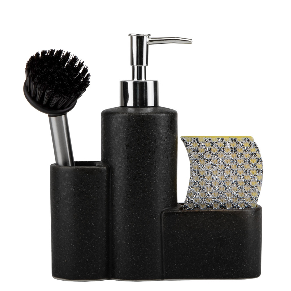 Диспенсер на кухню з губкою та щіткою 17,5х21х7 см кераміка 9190-027 чорний