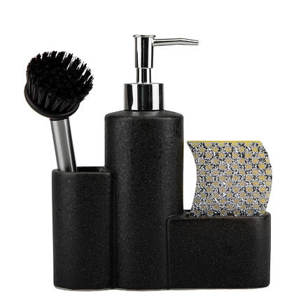 Диспенсер на кухню з губкою та щіткою 17,5х21х7 см кераміка 9190-027 чорний, фото 1