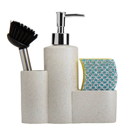 Диспенсер на кухню з губкою та щіткою 17,5х21х7 см кераміка 9190-026, фото 1