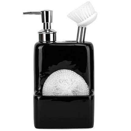 Диспенсер на кухню з губкою та щіткою 11х11х20 см кераміка 9190-041 чорний, фото 1