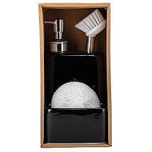 Диспенсер на кухню з губкою та щіткою 11х11х20 см кераміка 9190-041 чорний, фото 4