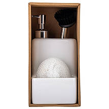 Диспенсер на кухню з губкою та щіткою 11х11х20 см кераміка 9190-040 білий, фото 5