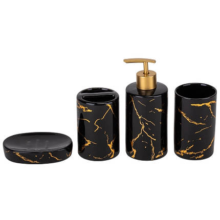 Набір для ванної кімнати 4 предмети кераміка 9190-012 чорний із золотом, фото 1