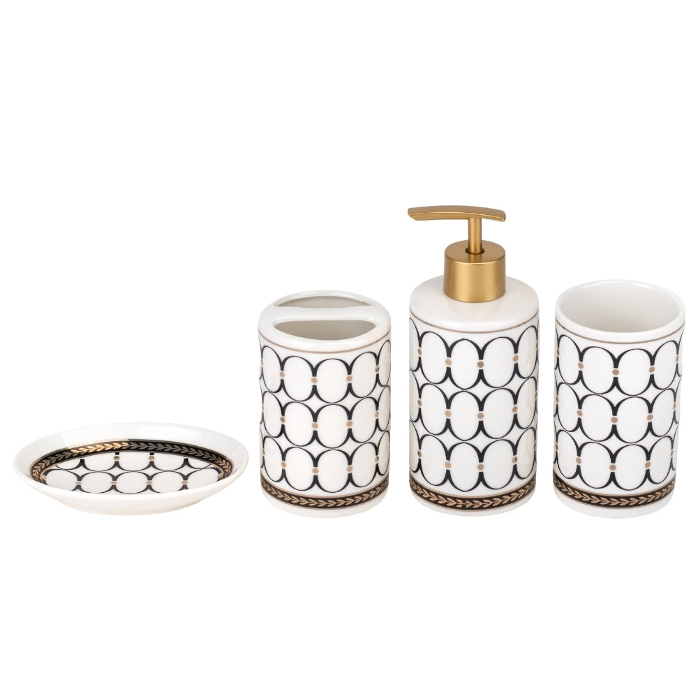 Набір для ванної кімнати 4 предмети 9190-013 кераміка білий з візерунком