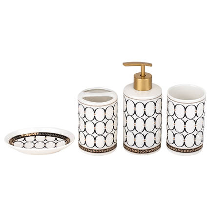 Набір для ванної кімнати 4 предмети 9190-013 кераміка білий з візерунком, фото 1