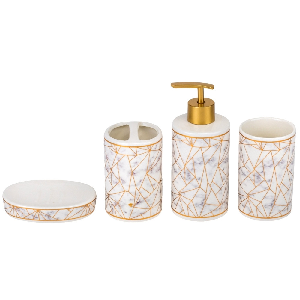 Набір для ванної кімнати 4 предмети кераміка 9190-014 білий з візерунком