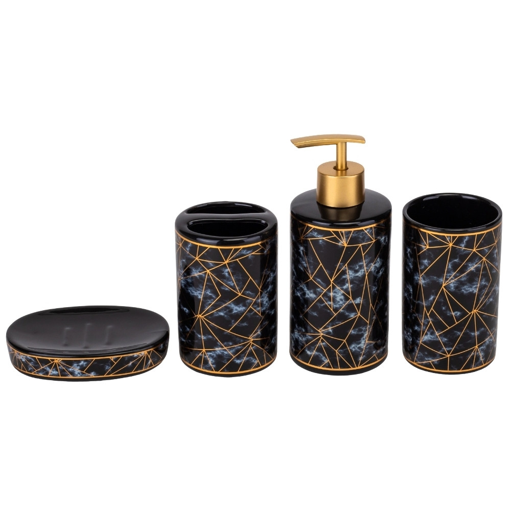 Набір для ванної кімнати 4 предмети 9190-015 кераміка чорний з візерунком