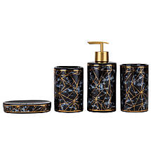 Набір для ванної кімнати 4 предмети 9190-015 кераміка чорний з візерунком, фото 2