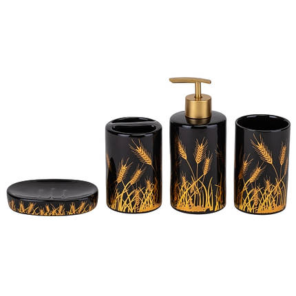 Набір для ванної кімнати 4 предмети кераміка 9190-017 чорний із візерунком, фото 1