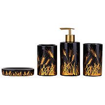 Набір для ванної кімнати 4 предмети кераміка 9190-017 чорний із візерунком, фото 2