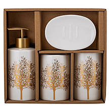 Набір для ванної кімнати 4 предмети Золоте дерево кераміка 9190-016 білий, фото 3