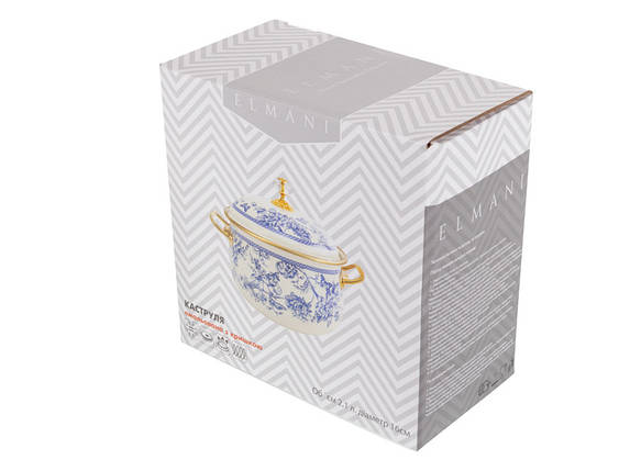 Каструля емальована з кришкою Elmani Півонії 16 см 2,1 л 763-003, фото 3