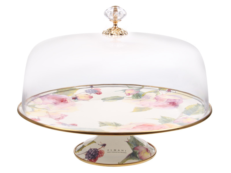 Тортівниця емальована з кришкою на ніжці Elmani Півонії 30 см 763-007