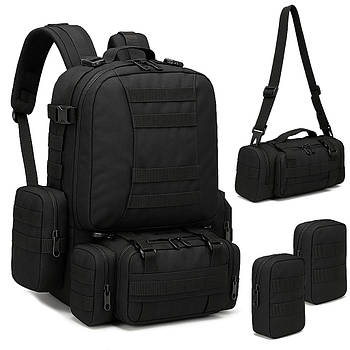 Рюкзак з підсумками 55 л, (55х40х25 см), B08, Чорний / Армійський рюкзак / Туристичний рюкзак