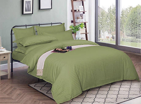 Світла тканина 220 см для постільної білизни, однотонний страйп-сатин смужка оливкового кольору, у рулоні (50 м), фото 1